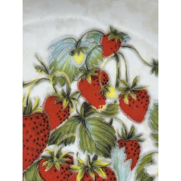 Vintage Ceramic Serving Bowl, Garantito Per Alimenti, Hand Painted Strawberries - Picture 9 of 16